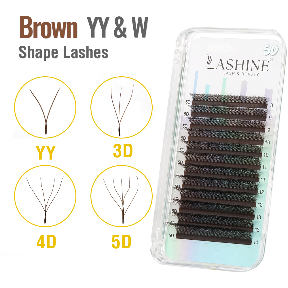 Eyelash Extension Yy - Накладные ресницы LASHINE Brown YY/3D/4D/5D W-образной